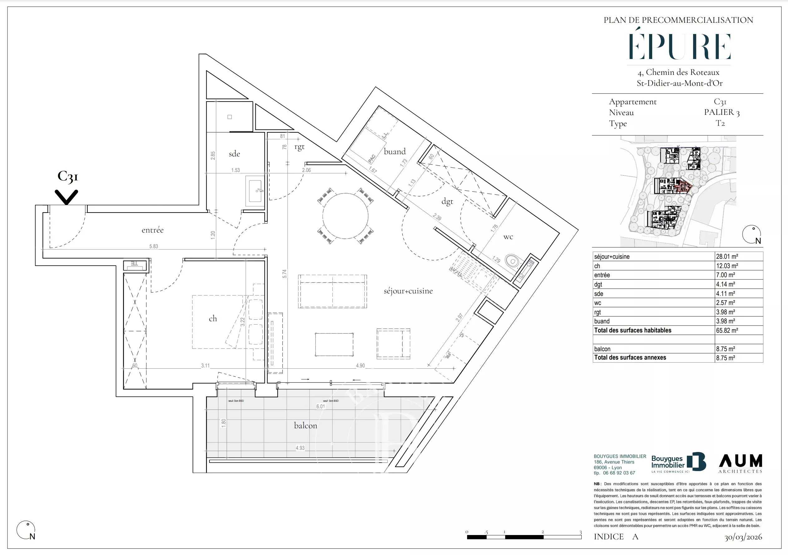 Saint-Didier-au-Mont-d'Or  - Appartement 2 Pi&egrave;ces, 1 Chambre