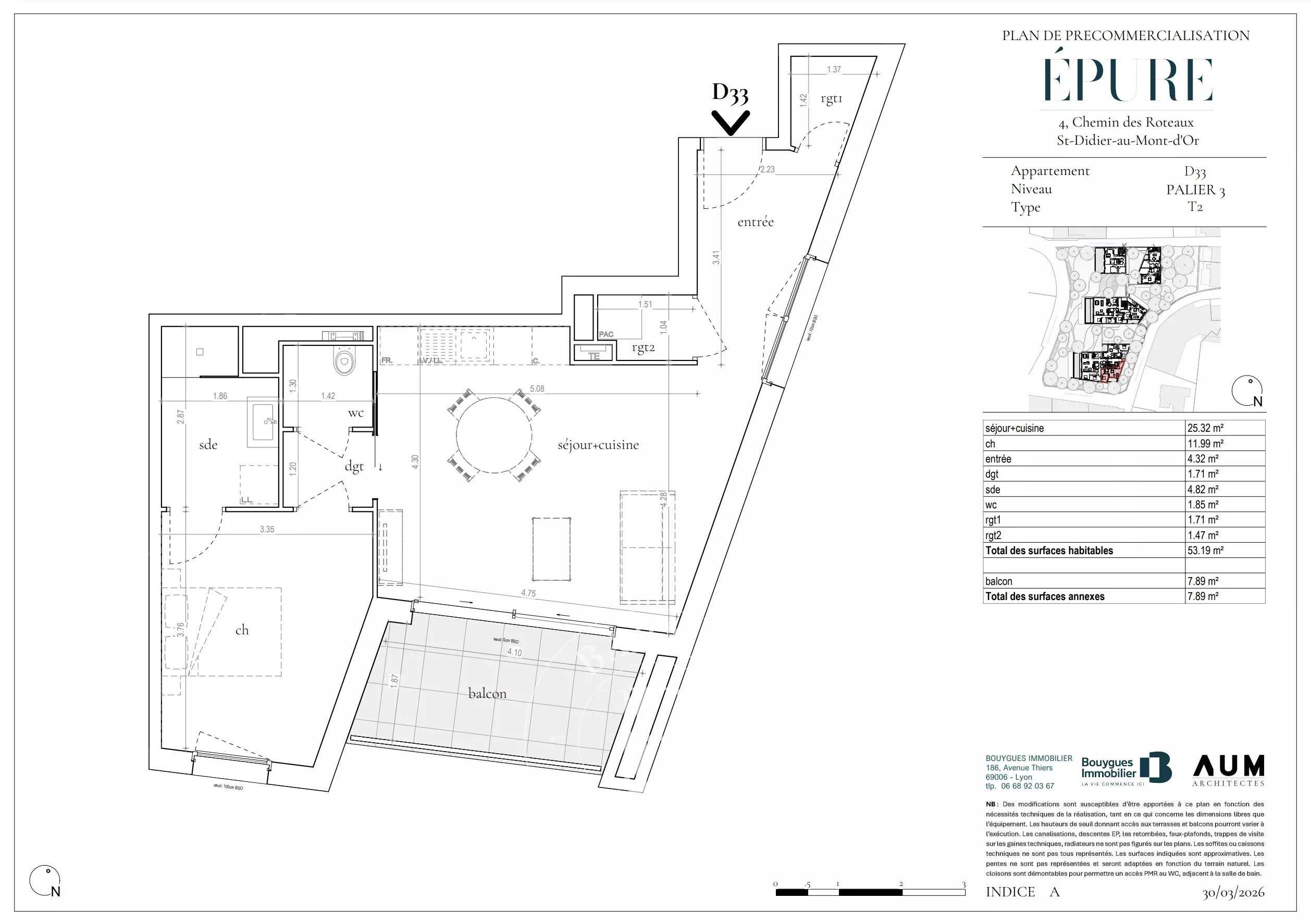 Saint-Didier-au-Mont-d'Or  - Appartement 2 Pi&egrave;ces, 1 Chambre