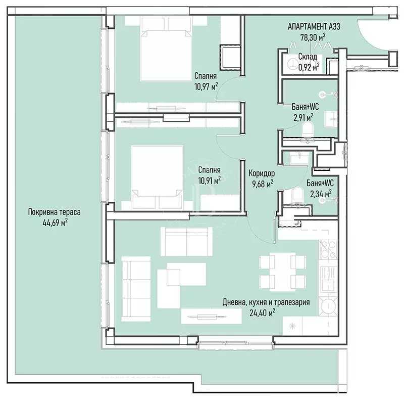 Sofia  - Piso 8 Cuartos 2 Habitaciones