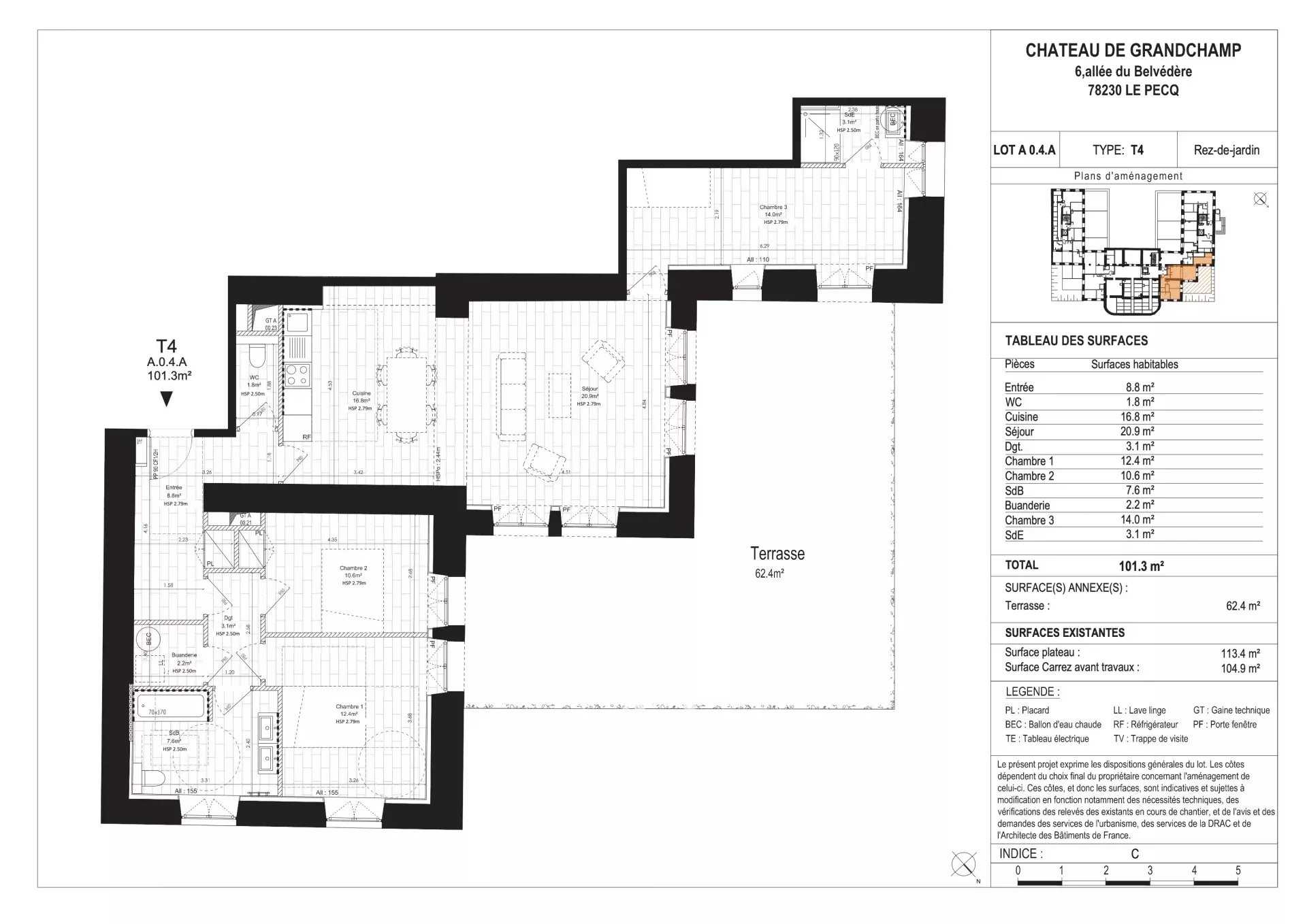 Le Pecq  - Appartement 4 Pièces 3 Chambres