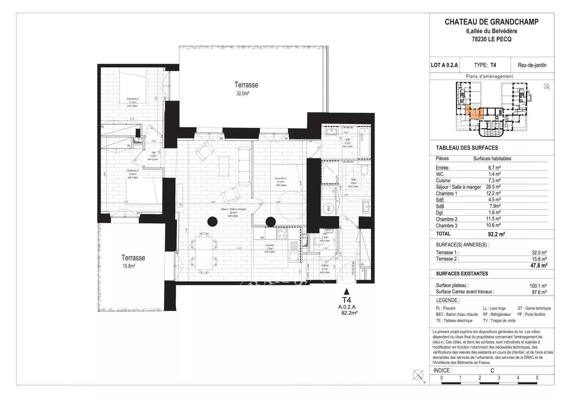 Le Pecq  - Appartement 4 Pièces 3 Chambres