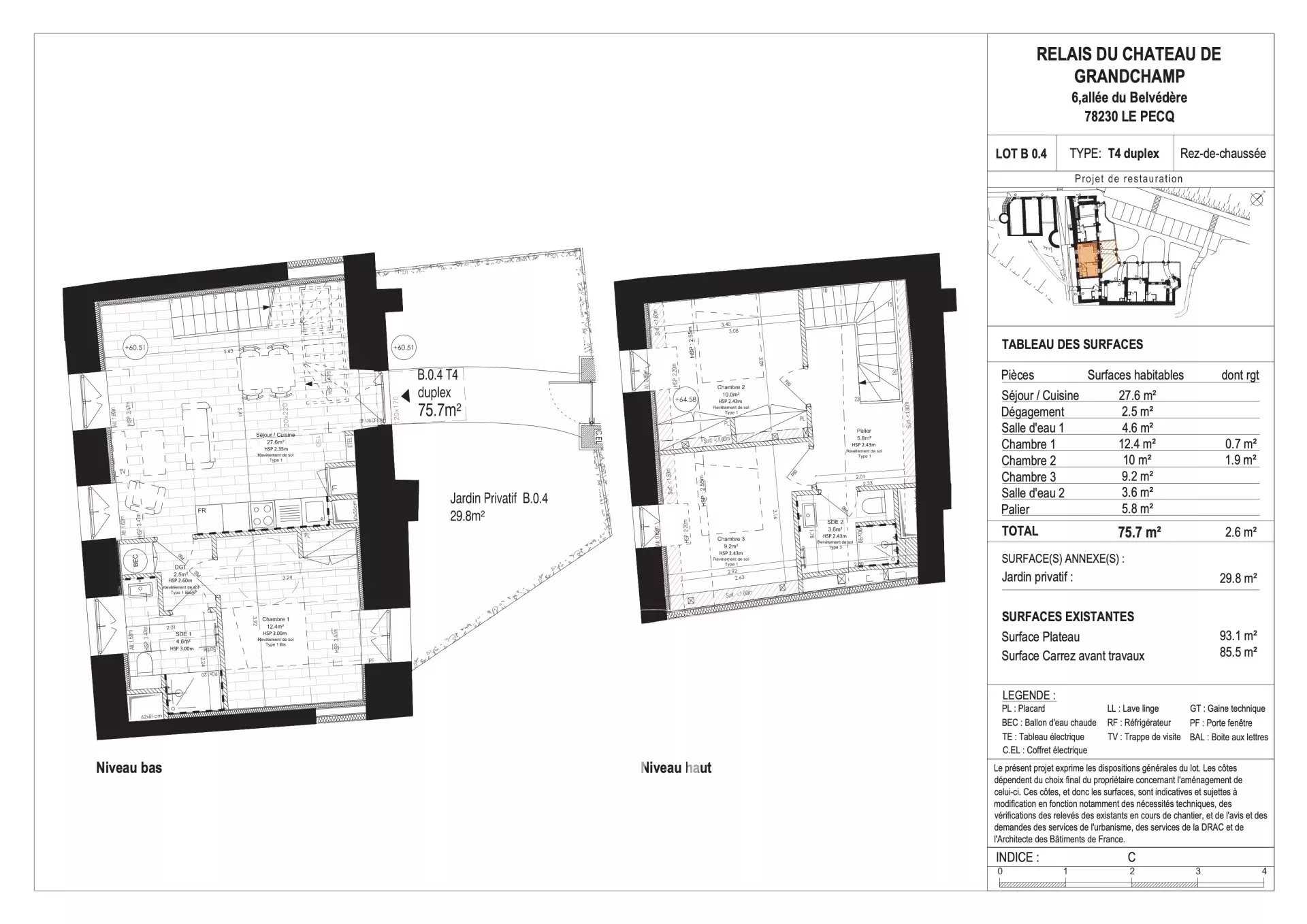 Le Pecq  - Appartement 4 Pièces 3 Chambres